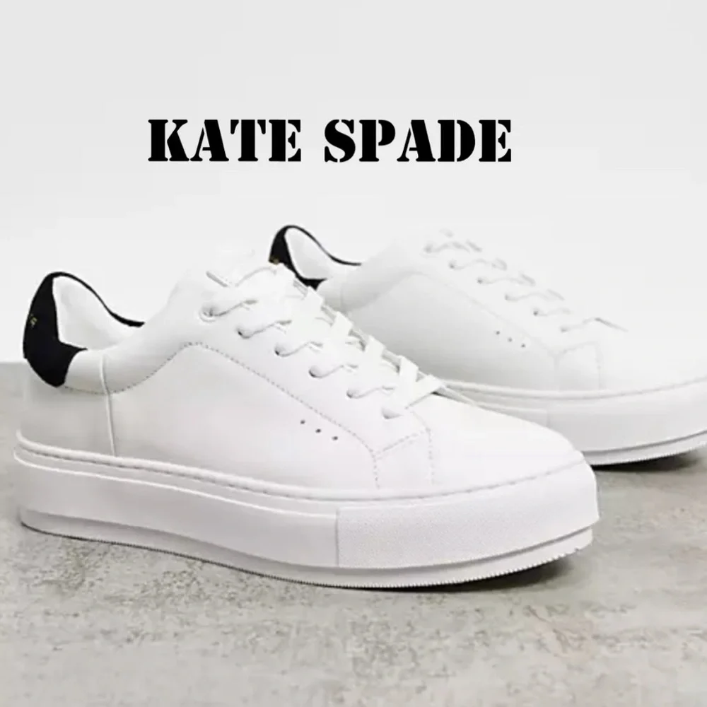 KATE SPADE WHITE LEATHER TRAINER SNEAKERS BLACK ACCENTS 8.5